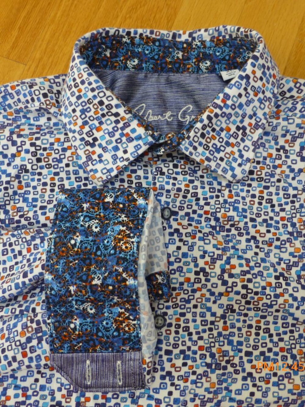 Robert Graham Flip Cuff Men's White Blue Geometric Long Sleeve Shirt XL